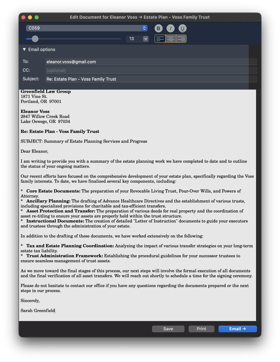 A finished draft in the editor