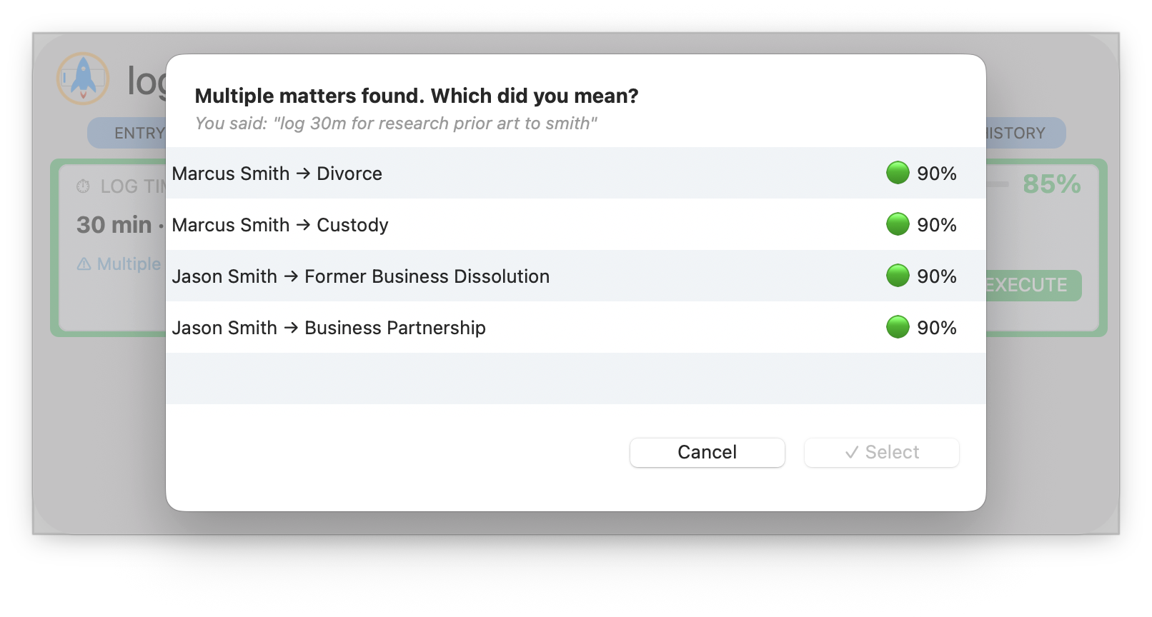 Launchbar logging time