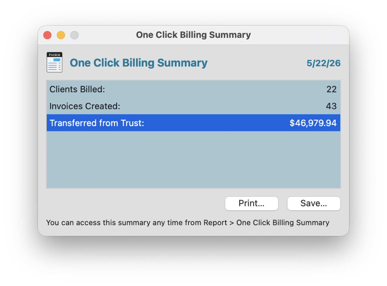 Billing summary