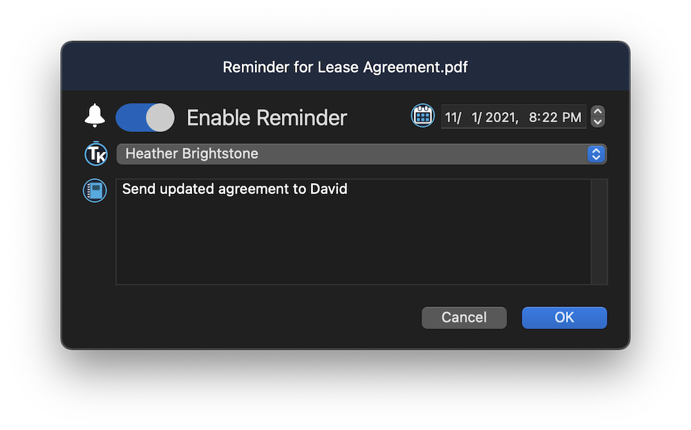 Assigning a Reminder to a Document