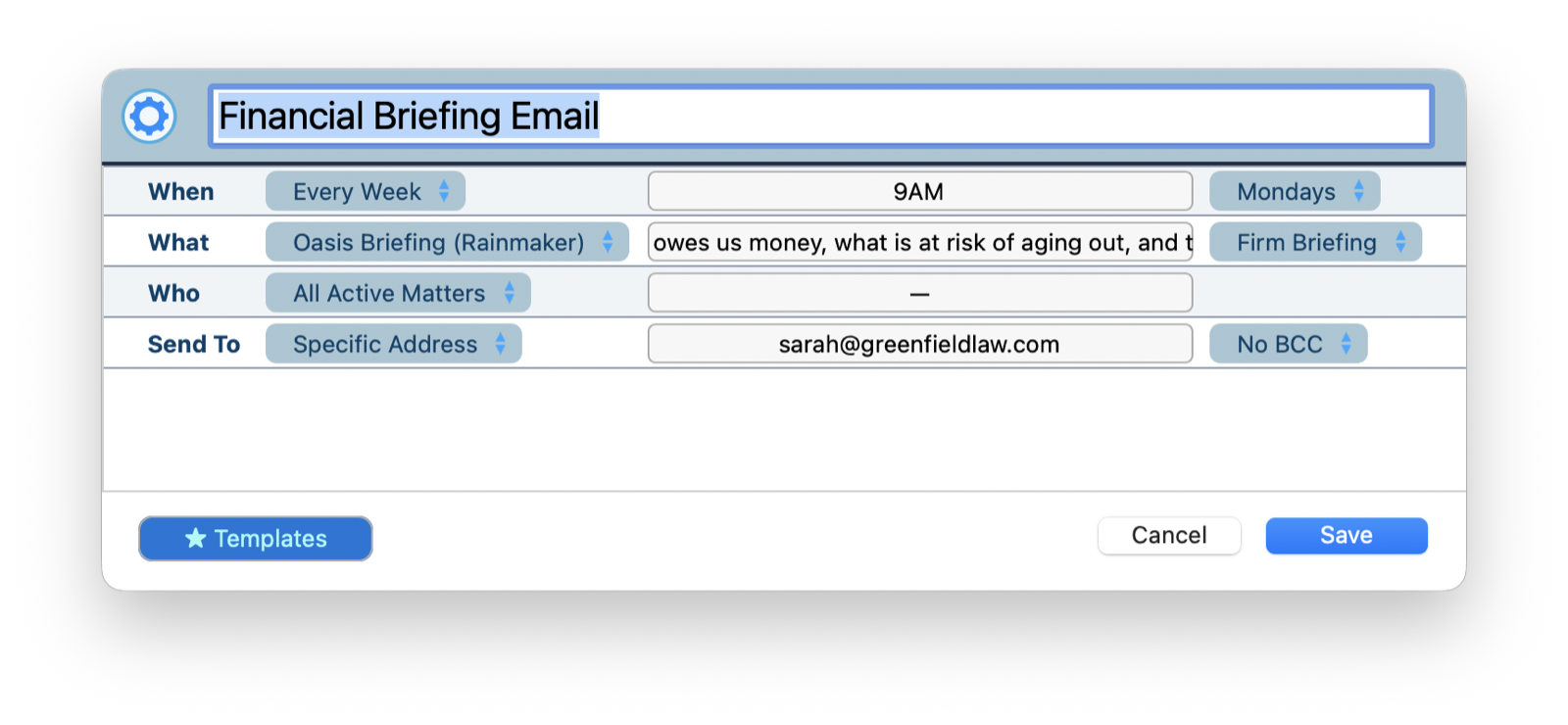 Automations scheduler in TimeNet Law