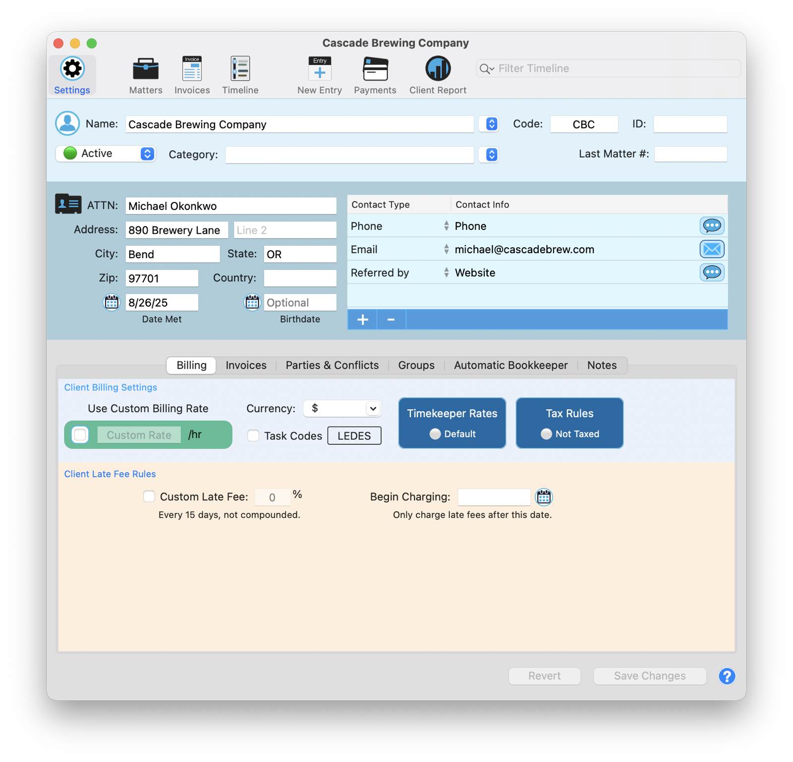 The client settings, integrated directly into Client View