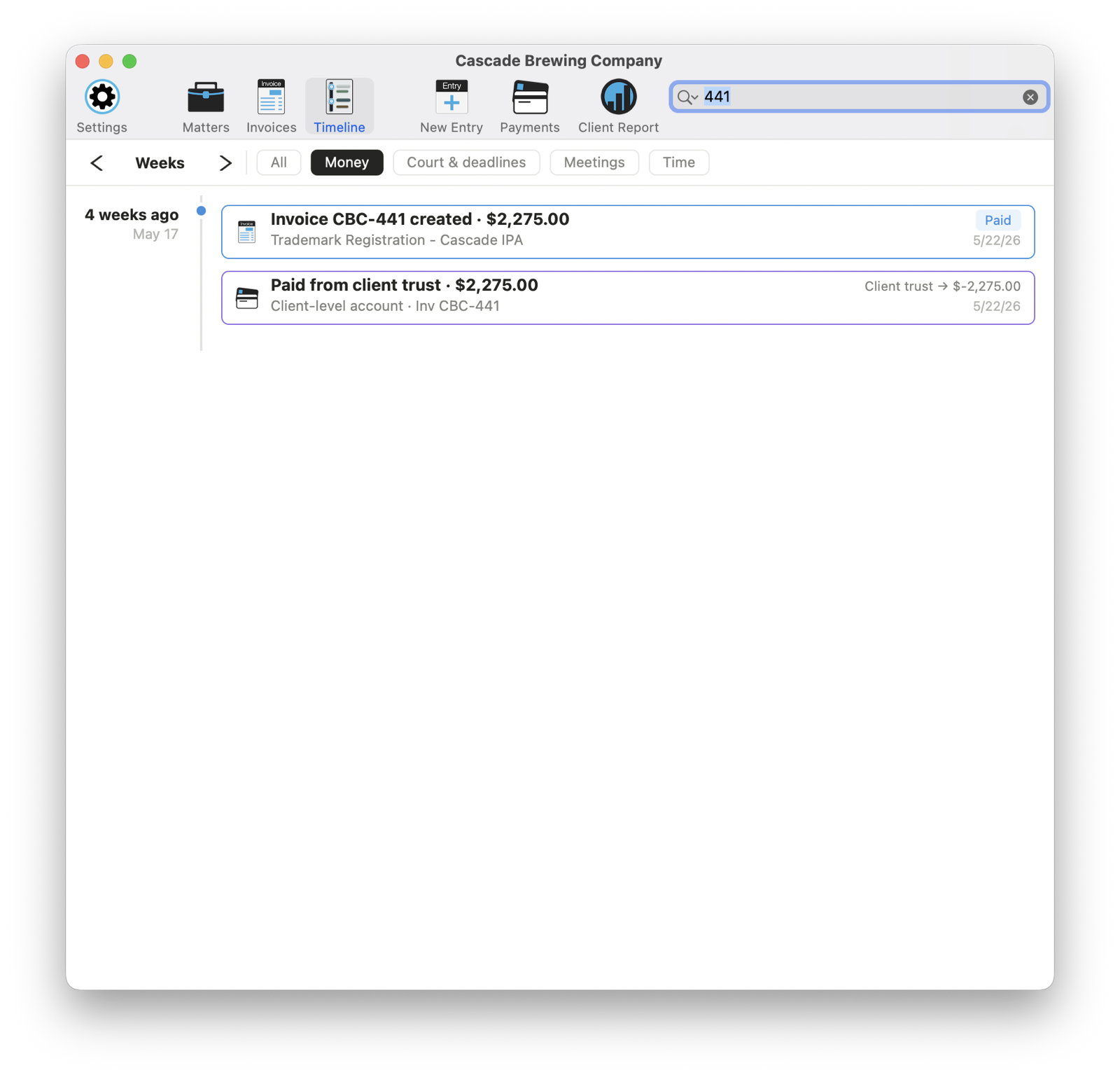 Searching and filtering the timeline by keyword