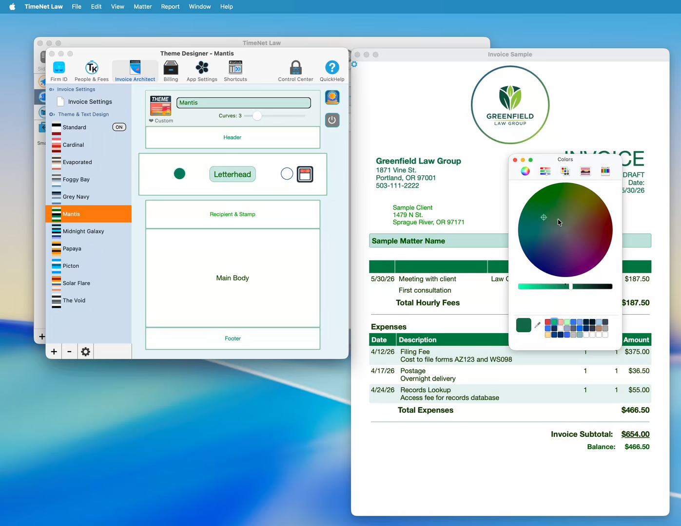 The Theme Designer showing customizable sections with live preview