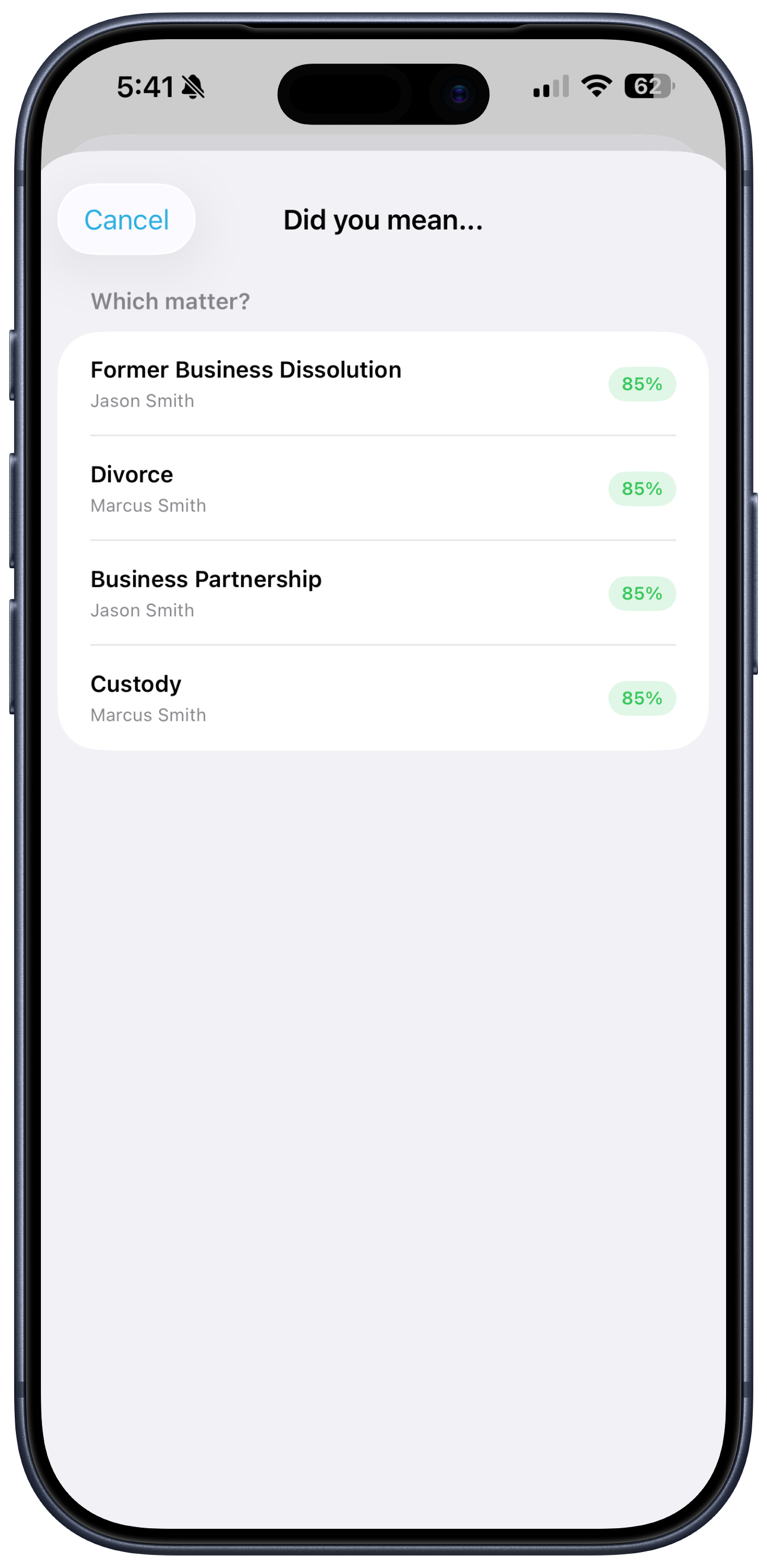 iOS Voice Command — disambiguation with multiple client matches