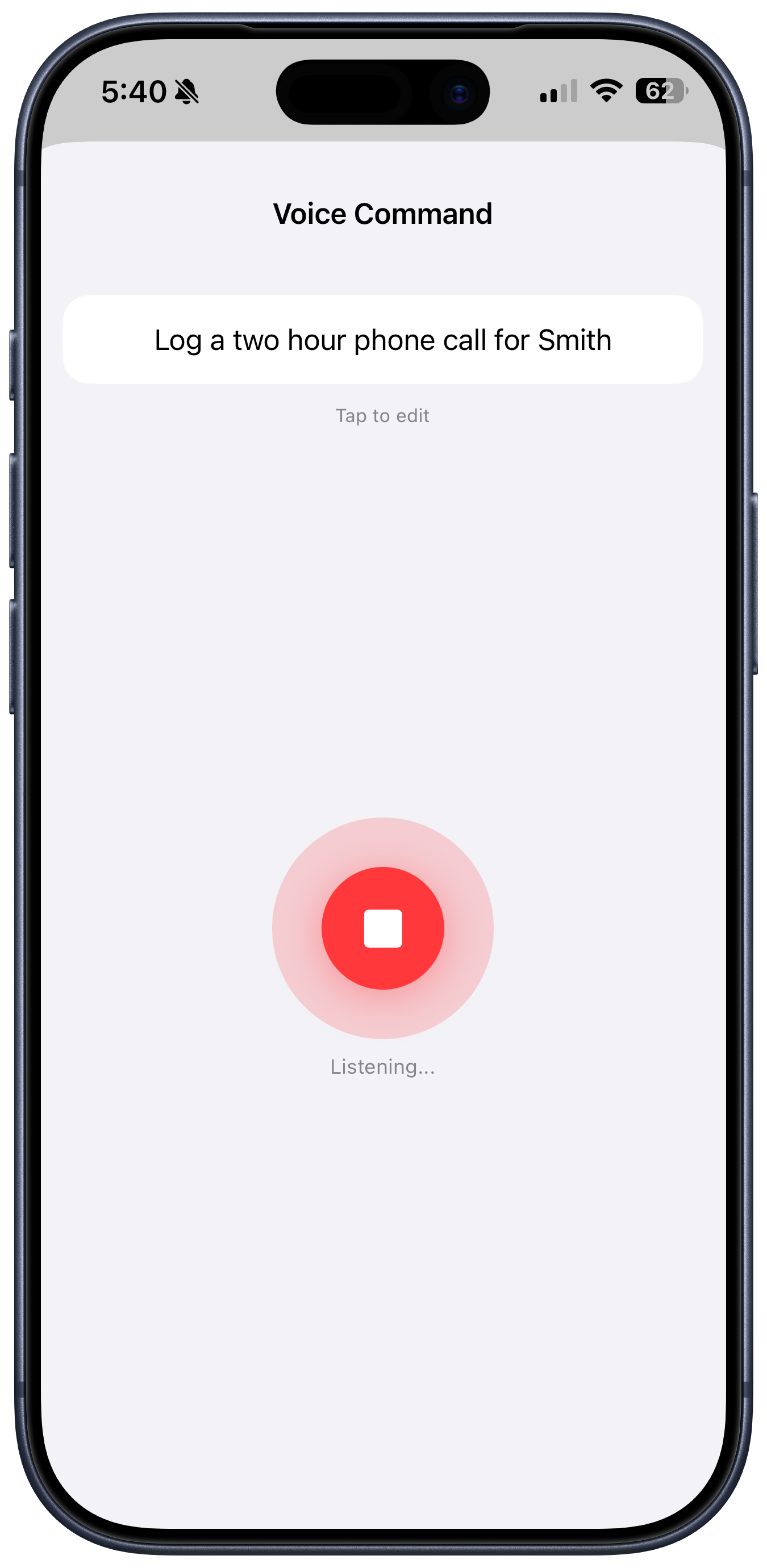 iOS Voice Command — speaking a natural language time entry