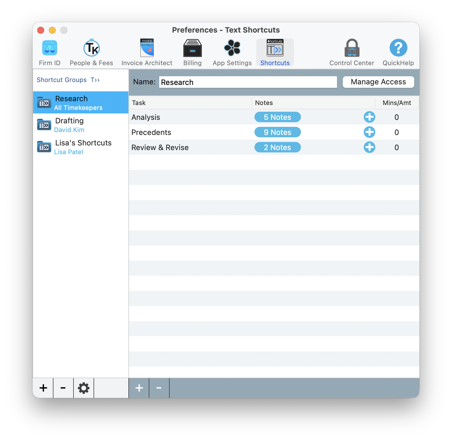 Preferences Shortcuts tab showing shortcut groups and task list