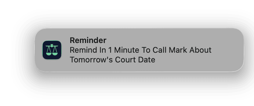 Native Mac notification showing task reminder with Snooze, Mark Complete, and Show Task action buttons